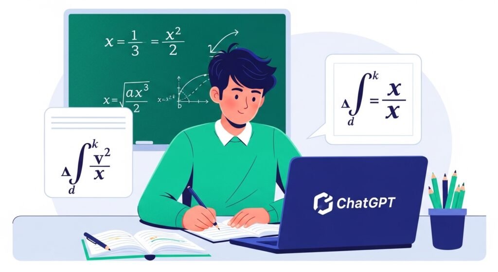 Student solving calculus with ChatGPT on laptop.