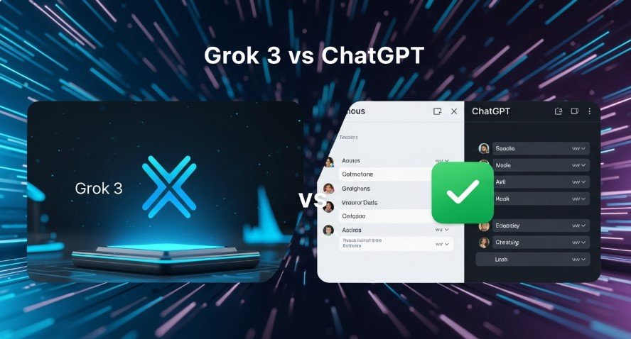 Thumbnail comparing Grok 3 and ChatGPT interfaces for 2025.