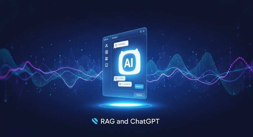 Futuristic AI interface with chatbot and data streams