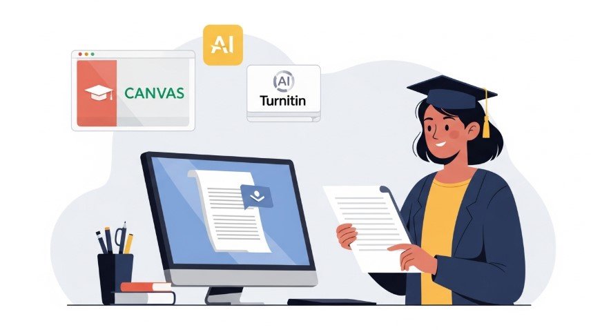 Teacher reviewing essay with AI detection tools
