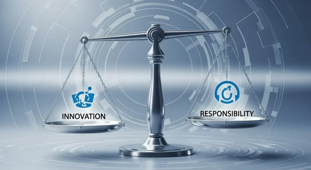 Symbolic balance scale representing AI ethics.
