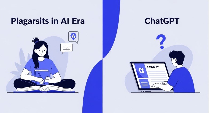 Illustration comparing traditional and AI-related plagiarism