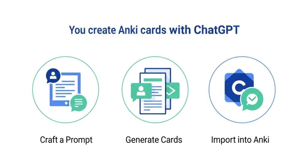 Infographic of steps to create Anki cards with ChatGPT