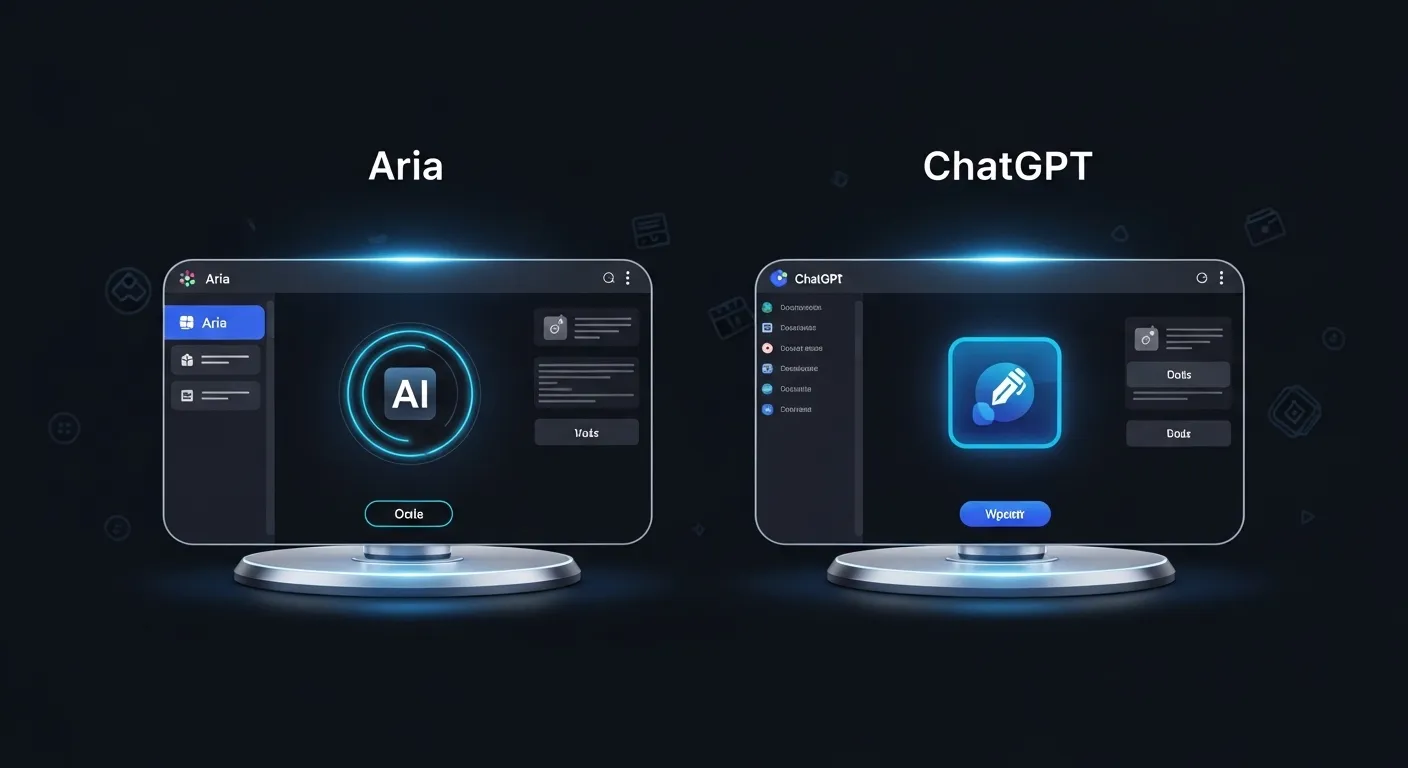 Thumbnail comparing Aria and ChatGPT AI interfaces.