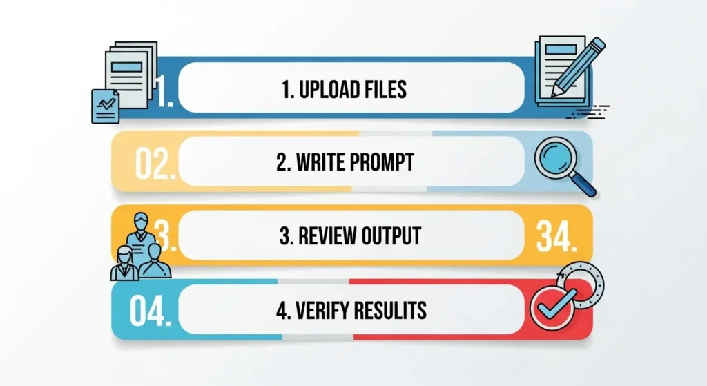 Infographic of four steps for document comparison with ChatGPT