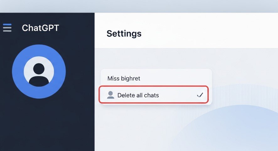ChatGPT desktop interface with “Delete all chats” option highlighted
