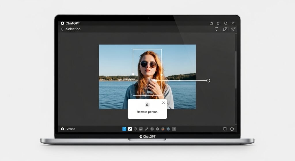 ChatGPT interface editing a photo to remove a person