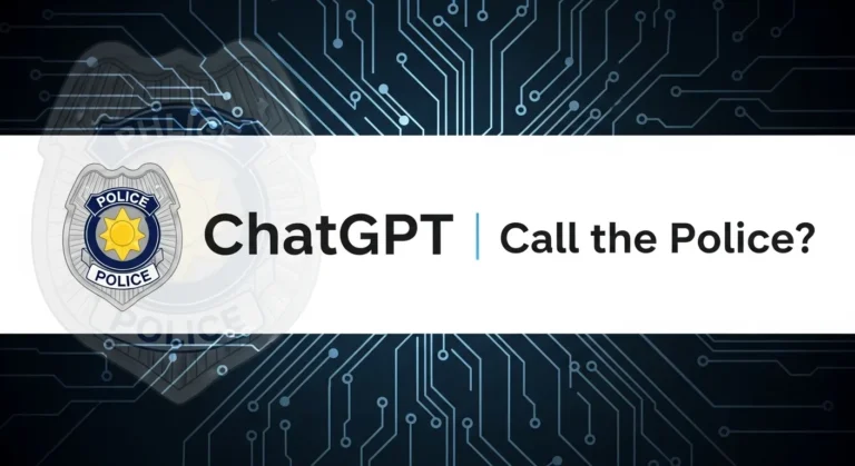 ChatGPT logo with police badge for blog thumbnail.