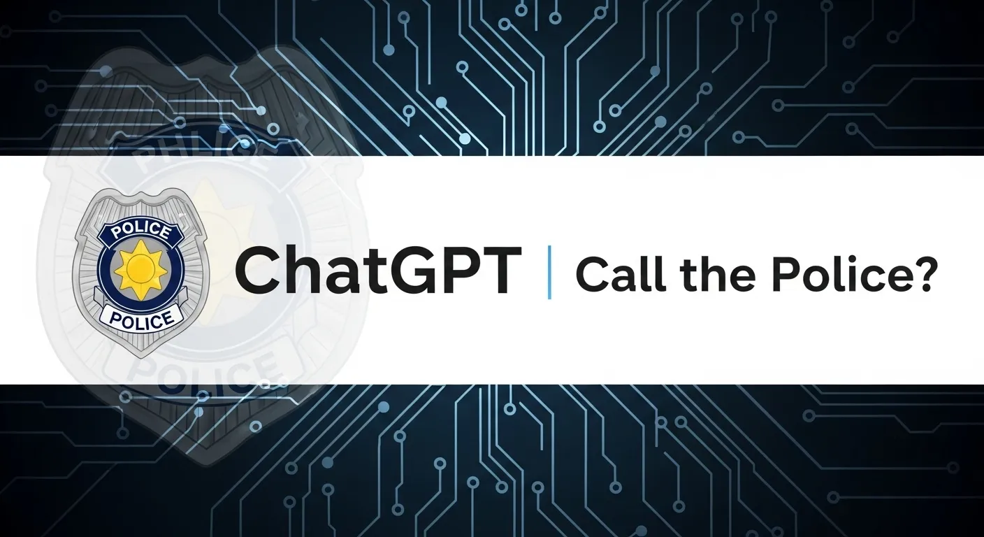 ChatGPT logo with police badge for blog thumbnail.