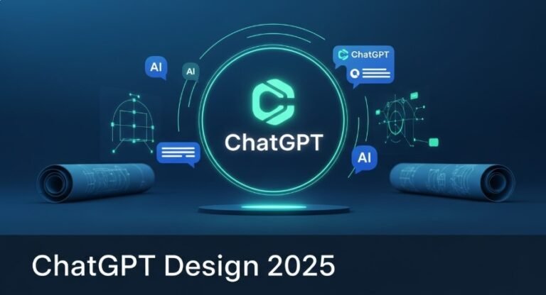 Futuristic interface with ChatGPT logo and design blueprints.