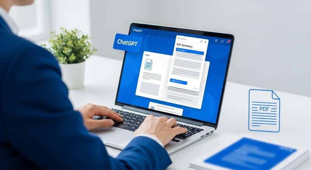 Person using ChatGPT to summarize a PDF