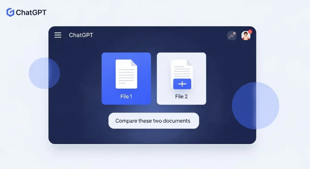 ChatGPT interface with two documents uploaded and a comparison prompt