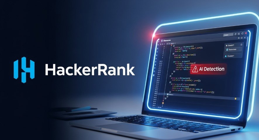 Digital interface showing HackerRank detecting AI code.