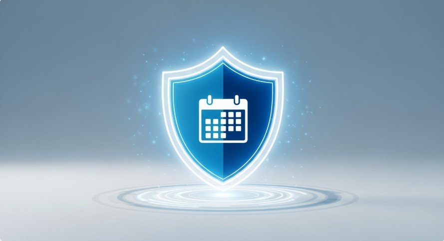 Digital shield protecting a calendar icon, symbolizing birthday data security.