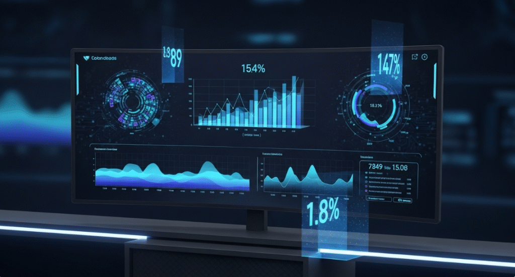 Futuristic AI data analysis dashboard.