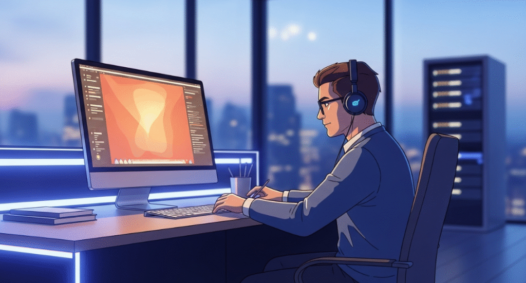 Data scientist analyzing data with AI tools.